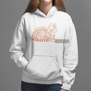 🆕Love My Orange Tabby Cat White Fleece Pullover Hoodie